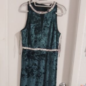 Elegant Teal Velvet Gown with Silver Accents